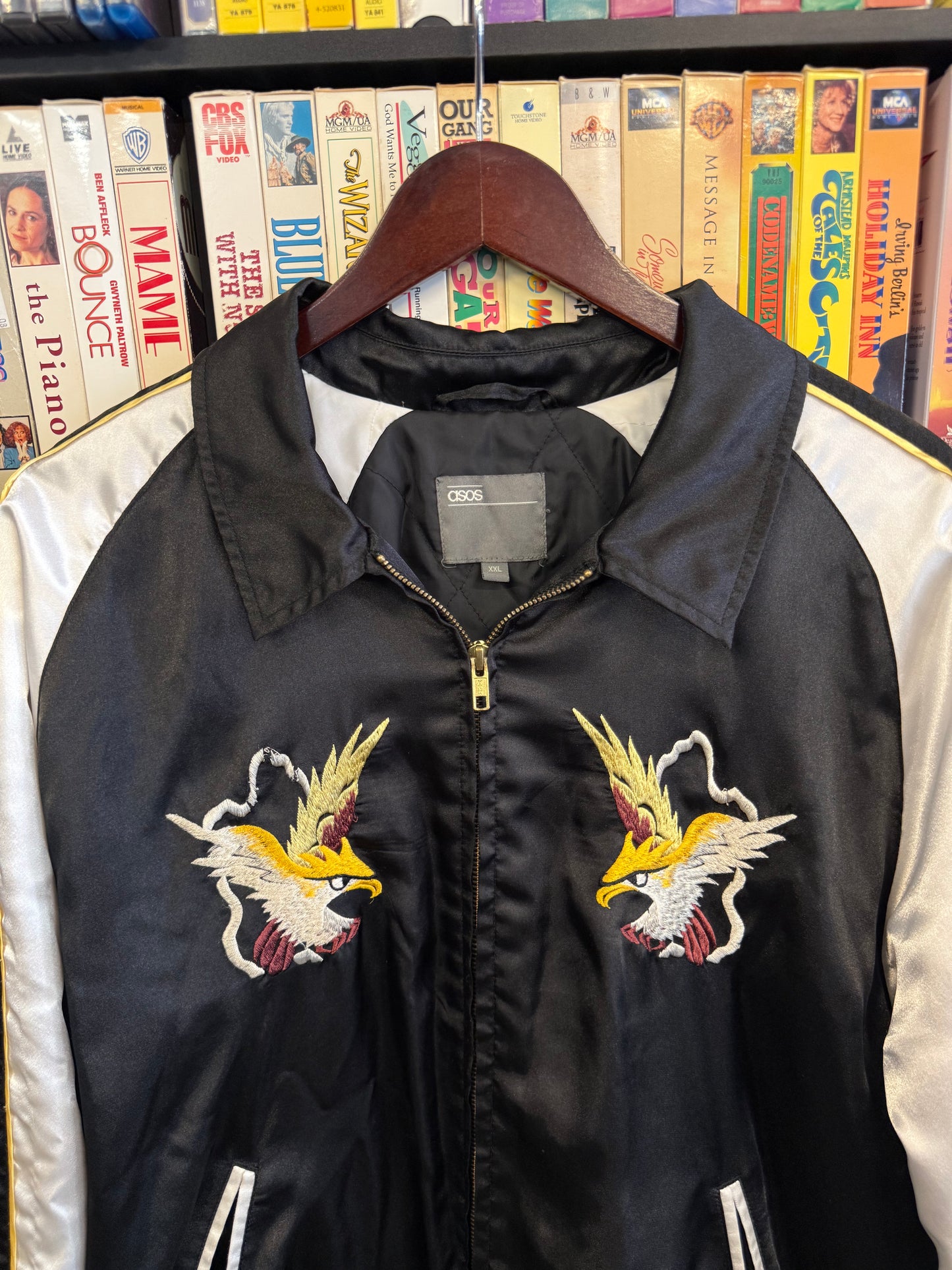 asos Embroidered Eagle Satin Bomber Jacket
