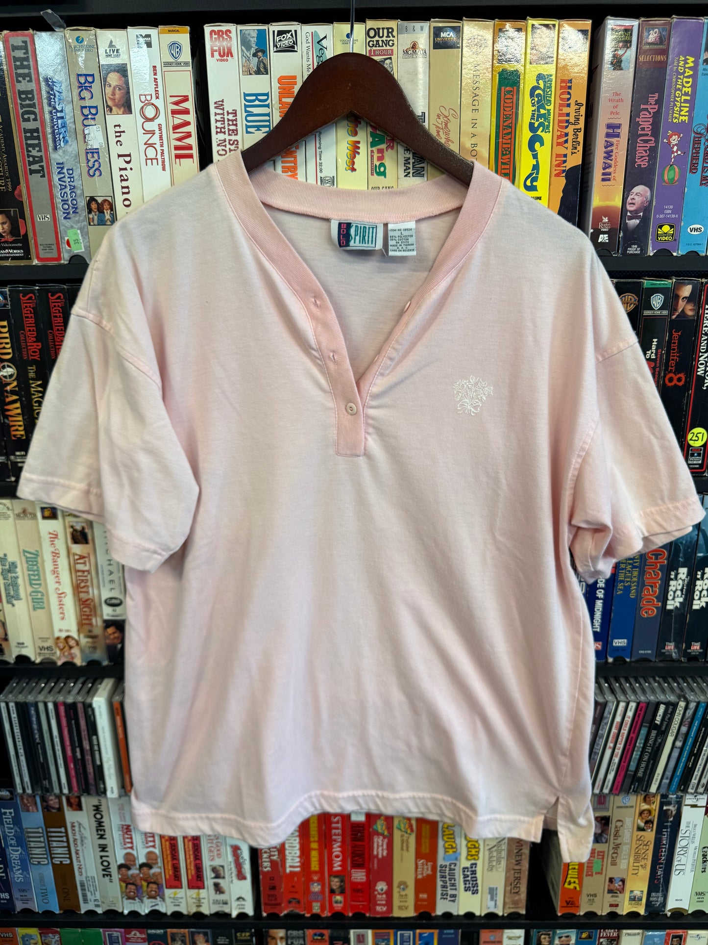 VTG Bold Spirit 1/4 Button Pink Tee