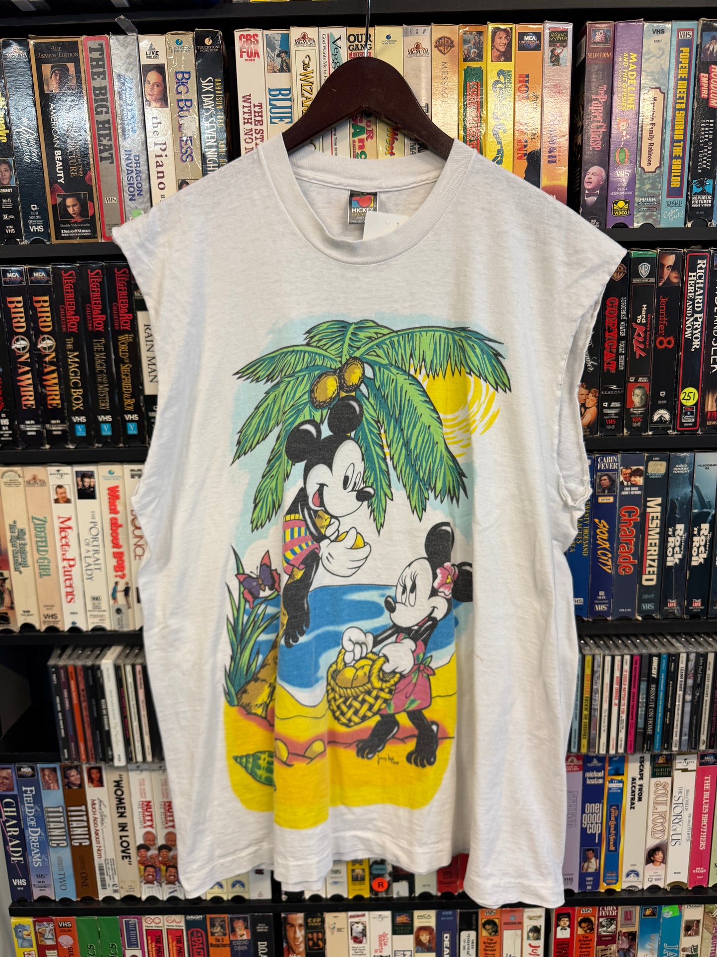 1995 Mickey & Minnie Tropical Cut-Off Tee