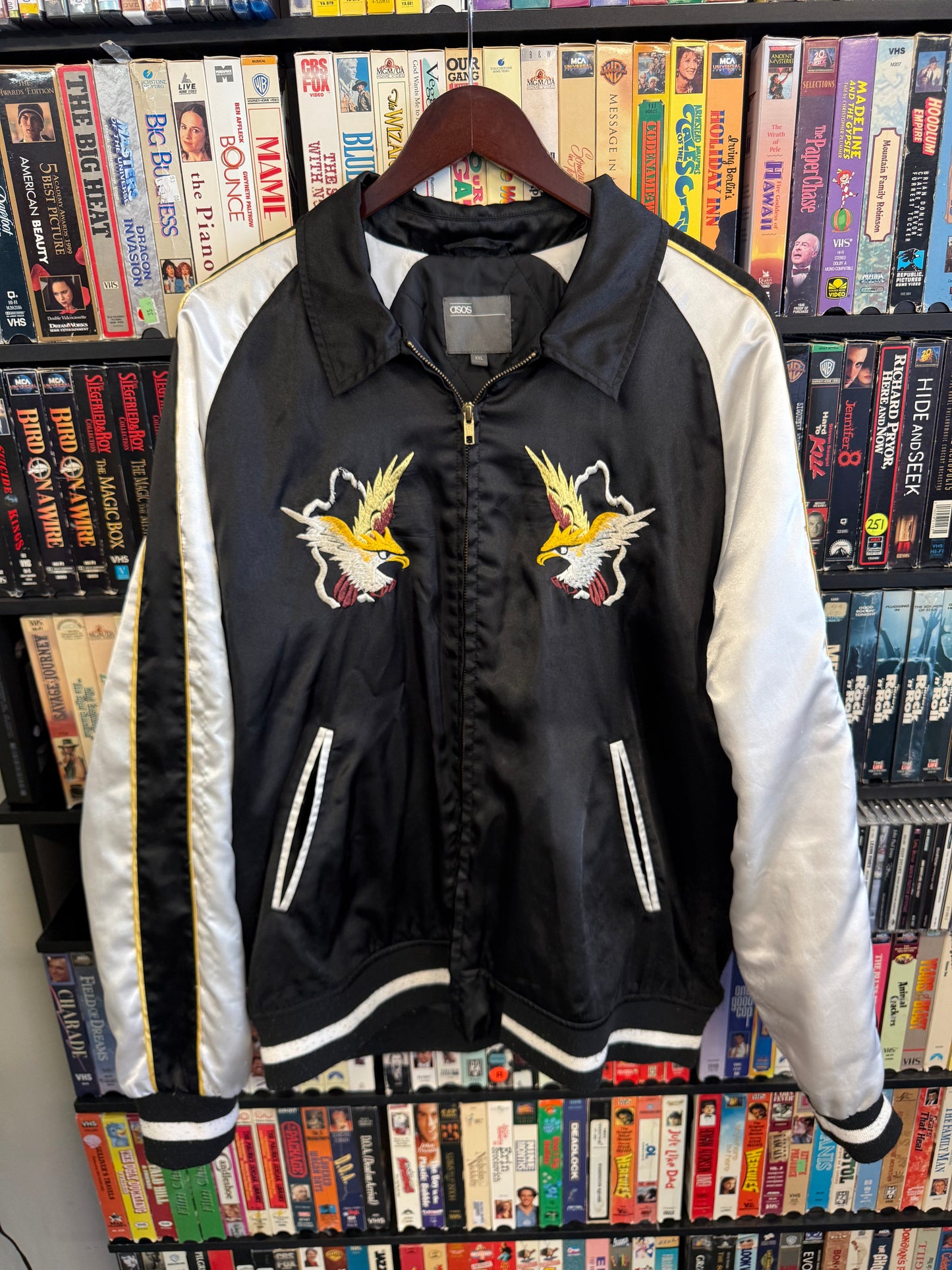 asos Embroidered Eagle Satin Bomber Jacket